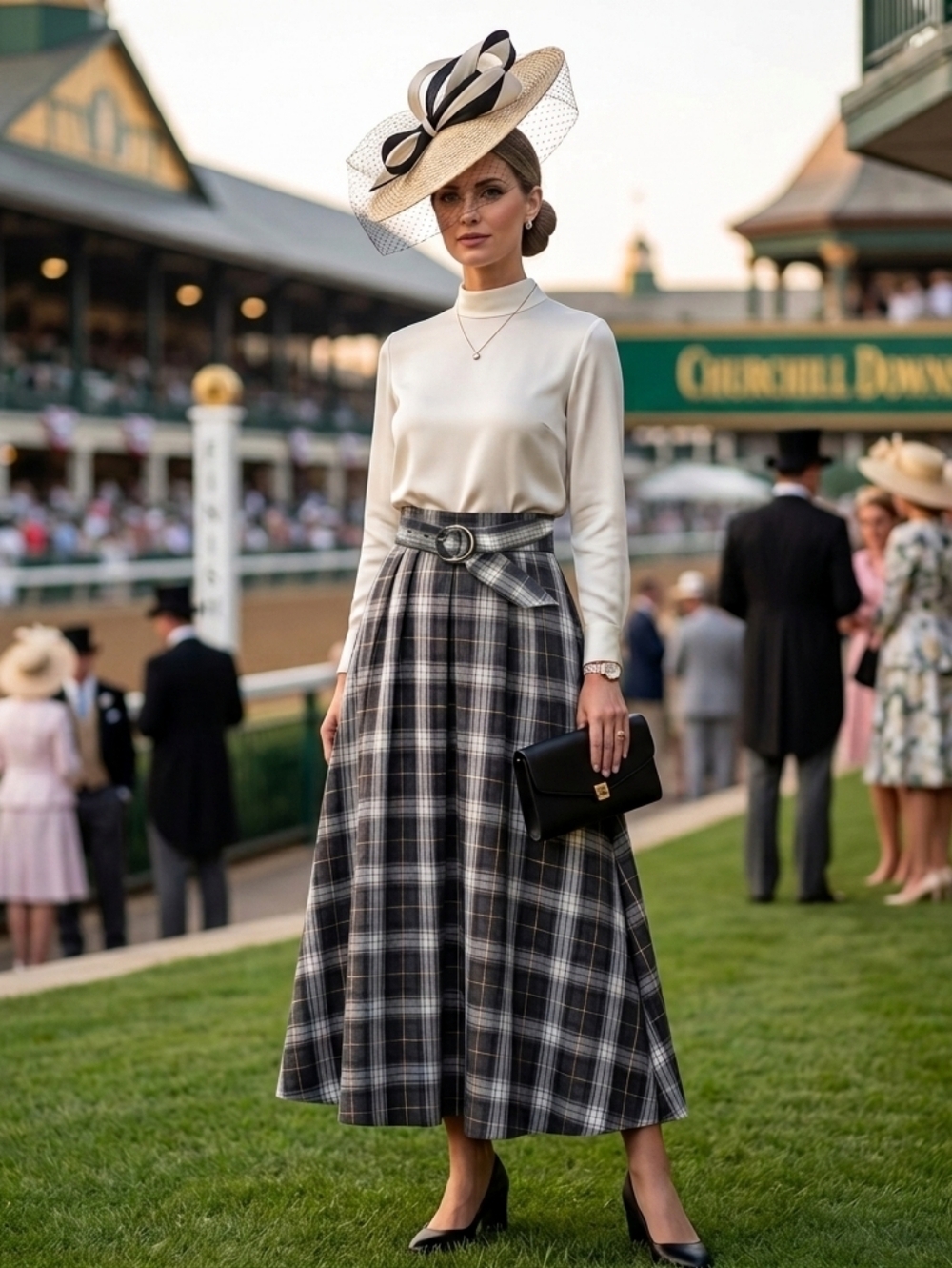 Nikki Lund Plaid Belted A Line Skirt - Black and White